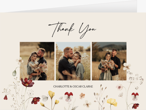 Earthy Taupe Floral Photo Thank You Card, Editable Thank You Card